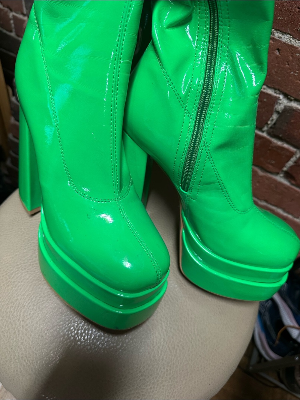 Neon Green Over-the-Knee Platform Boots - Women - Picture 3 of 6
